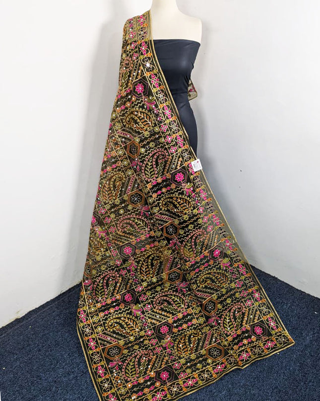 Premium Multicolor Embroidered Organza with Sitara Work Dupatta