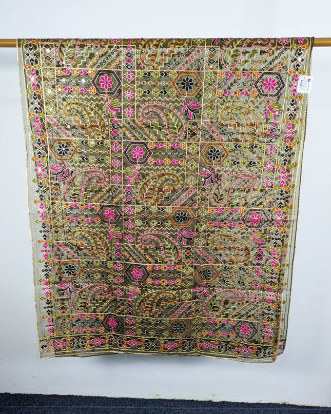 Premium Multicolor Embroidered Organza with Sitara Work Dupatta