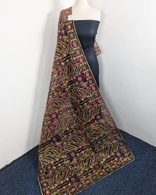 Premium Multicolor Embroidered Organza with Sitara Work Dupatta