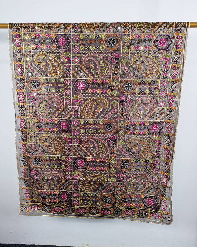 Premium Multicolor Embroidered Organza with Sitara Work Dupatta