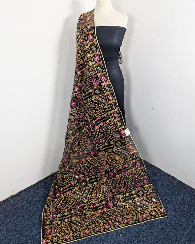 Premium Multicolor Embroidered Organza with Sitara Work Dupatta