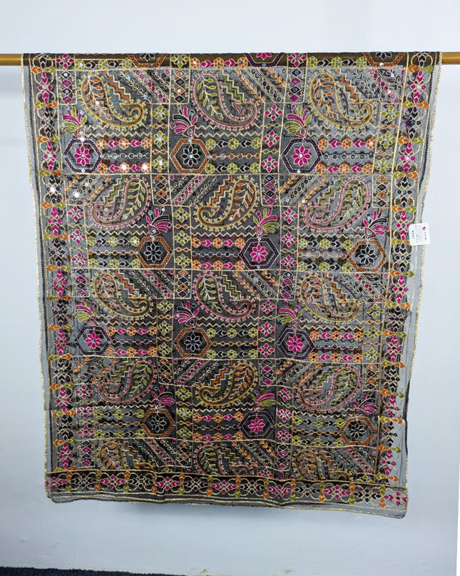Premium Multicolor Embroidered Organza with Sitara Work Dupatta