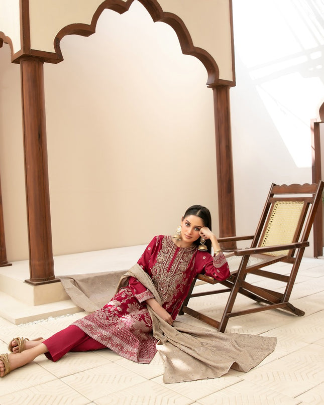 Embroidered Broshia Banarsi Lawn Shirt & Dupatta 3Pc Unstitched - Tawakkal (Raahee)