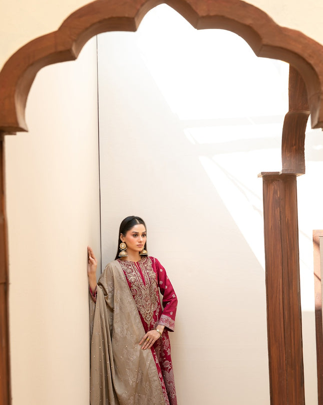 Embroidered Broshia Banarsi Lawn Shirt & Dupatta 3Pc Unstitched - Tawakkal (Raahee)
