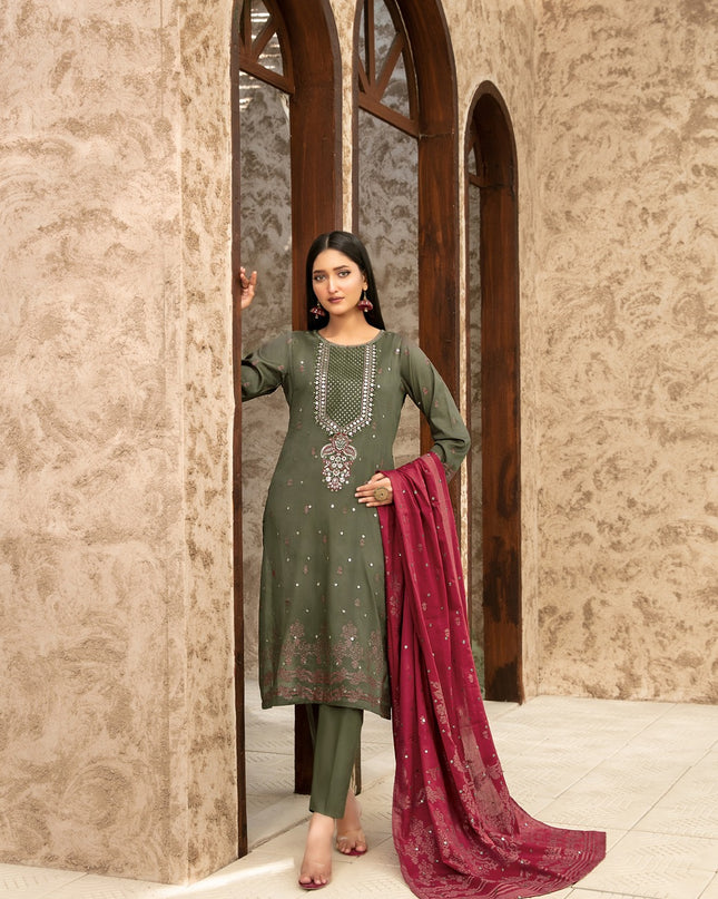 Embroidered Broshia Banarsi Lawn Shirt & Dupatta 3Pc Unstitched - Tawakkal (Raahee)