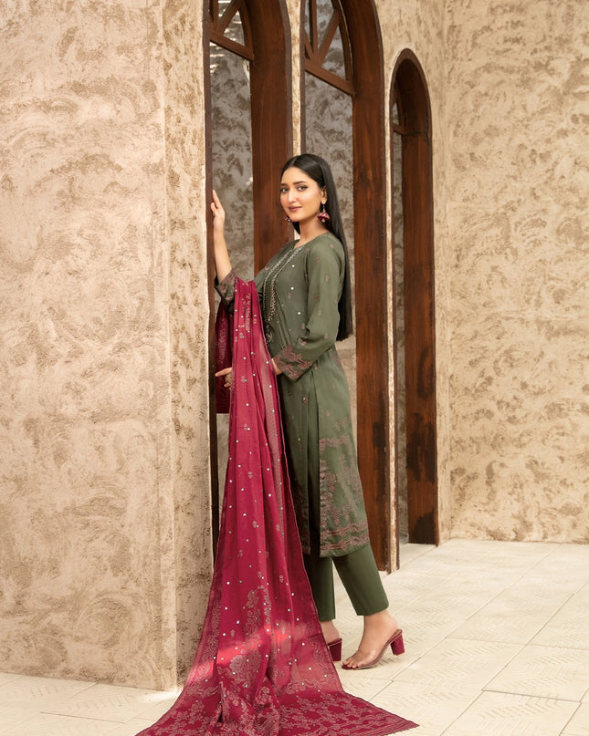 Embroidered Broshia Banarsi Lawn Shirt & Dupatta 3Pc Unstitched - Tawakkal (Raahee)