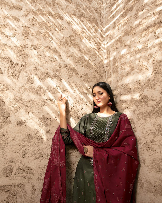 Embroidered Broshia Banarsi Lawn Shirt & Dupatta 3Pc Unstitched - Tawakkal (Raahee)