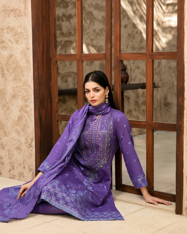 Embroidered Broshia Banarsi Lawn Shirt & Dupatta 3Pc Unstitched - Tawakkal (Raahee)