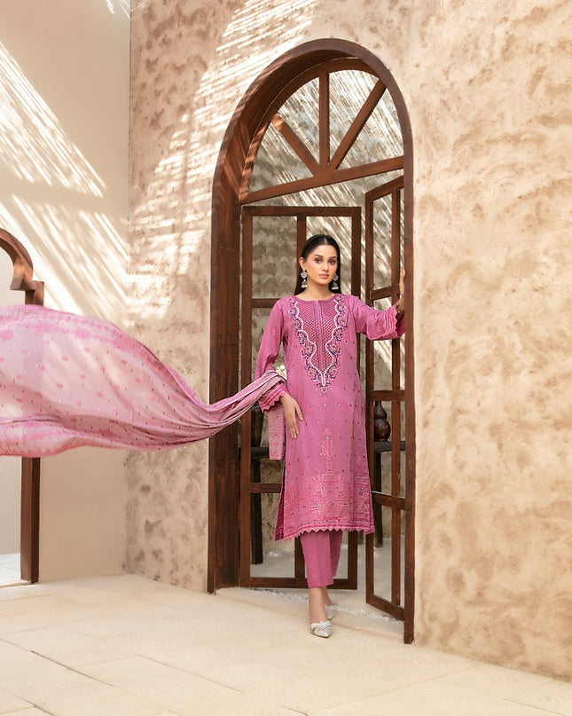 Embroidered Broshia Banarsi Lawn Shirt & Dupatta 3Pc Unstitched - Tawakkal (Raahee)