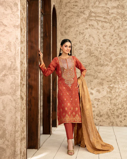 Embroidered Broshia Banarsi Lawn Shirt & Dupatta 3Pc Unstitched - Tawakkal (Raahee)