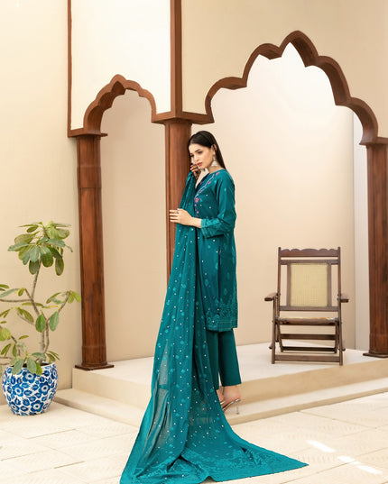 Embroidered Broshia Banarsi Lawn Shirt & Dupatta 3Pc Unstitched - Tawakkal (Raahee)