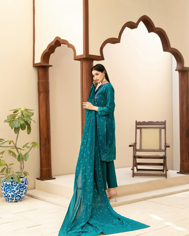 Embroidered Broshia Banarsi Lawn Shirt & Dupatta 3Pc Unstitched - Tawakkal (Raahee)