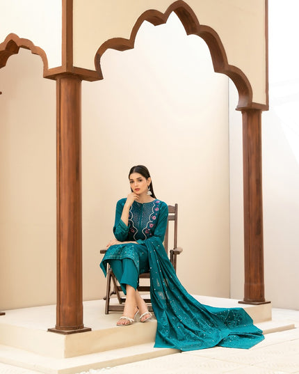 Embroidered Broshia Banarsi Lawn Shirt & Dupatta 3Pc Unstitched - Tawakkal (Raahee)