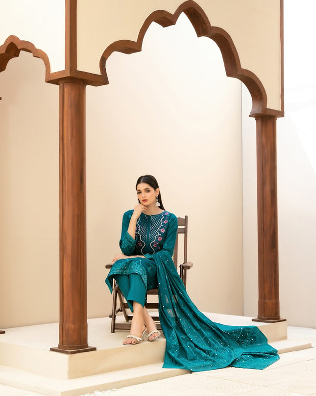 Embroidered Broshia Banarsi Lawn Shirt & Dupatta 3Pc Unstitched - Tawakkal (Raahee)