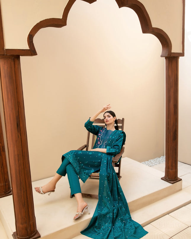 Embroidered Broshia Banarsi Lawn Shirt & Dupatta 3Pc Unstitched - Tawakkal (Raahee)