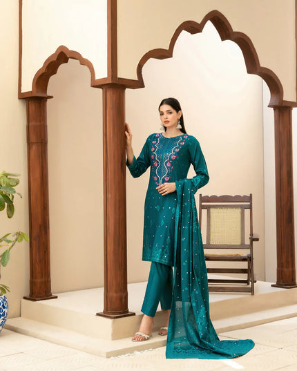 Embroidered Broshia Banarsi Lawn Shirt & Dupatta 3Pc Unstitched - Tawakkal (Raahee)