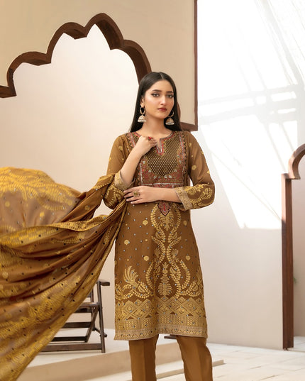 Embroidered Broshia Banarsi Lawn Shirt & Dupatta 3Pc Unstitched - Tawakkal (Raahee)
