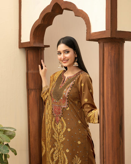 Embroidered Broshia Banarsi Lawn Shirt & Dupatta 3Pc Unstitched - Tawakkal (Raahee)