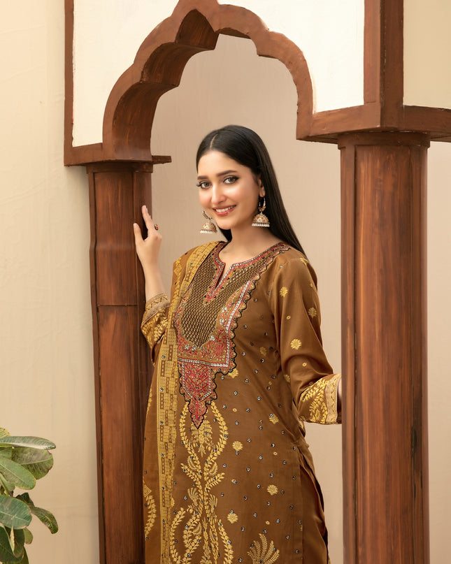 Embroidered Broshia Banarsi Lawn Shirt & Dupatta 3Pc Unstitched - Tawakkal (Raahee)