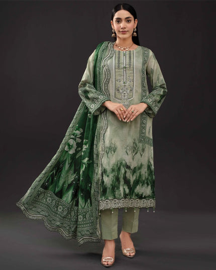 Printed Slub Lawn with Makhmal Laserwork Dupatta 3Pc - Gull e Rukh (Outline) Book #641