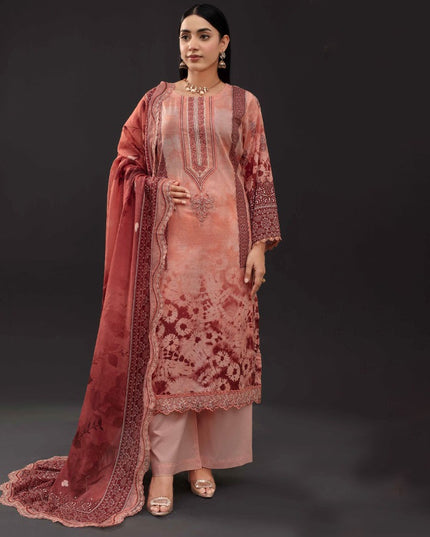 Printed Slub Lawn with Makhmal Laserwork Dupatta 3Pc - Gull e Rukh (Outline) Book #641