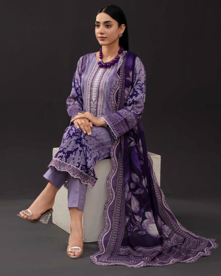 Printed Slub Lawn with Makhmal Laserwork Dupatta 3Pc - Gull e Rukh (Outline) Book #641