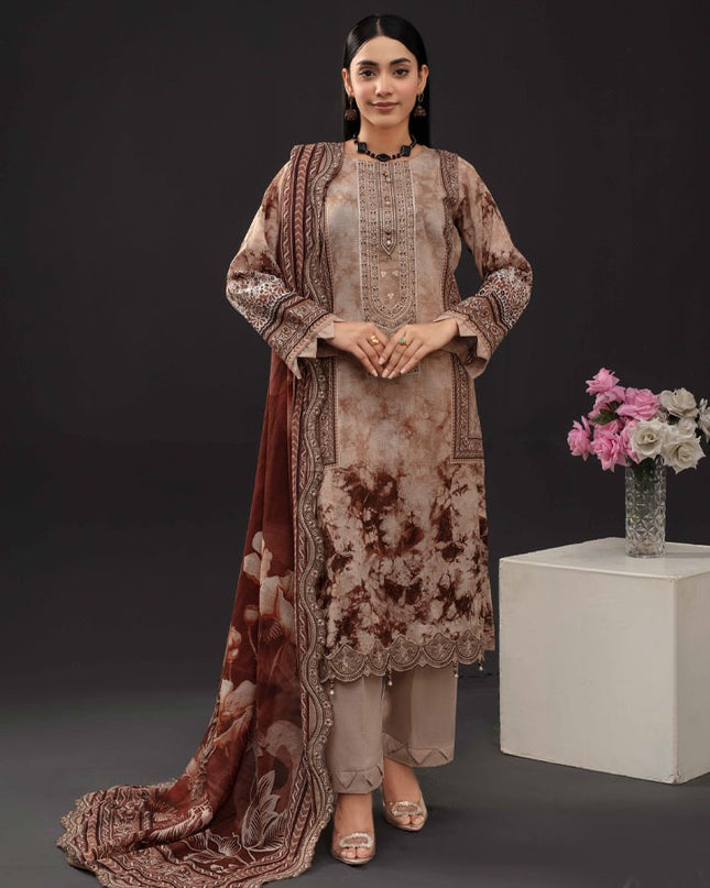 Printed Slub Lawn with Makhmal Laserwork Dupatta 3Pc - Gull e Rukh (Outline) Book #641