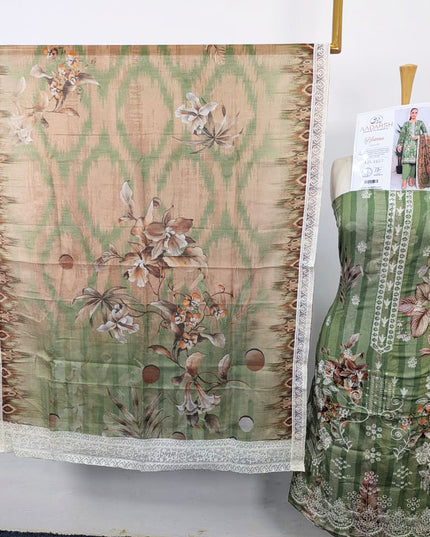 Embroidered + Digital Printed Slub Lawn with Diamond Dupatta - AADarsh (Huma)
