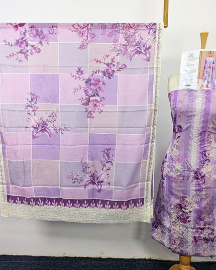 Embroidered + Digital Printed Slub Lawn with Diamond Dupatta - AADarsh (Huma)