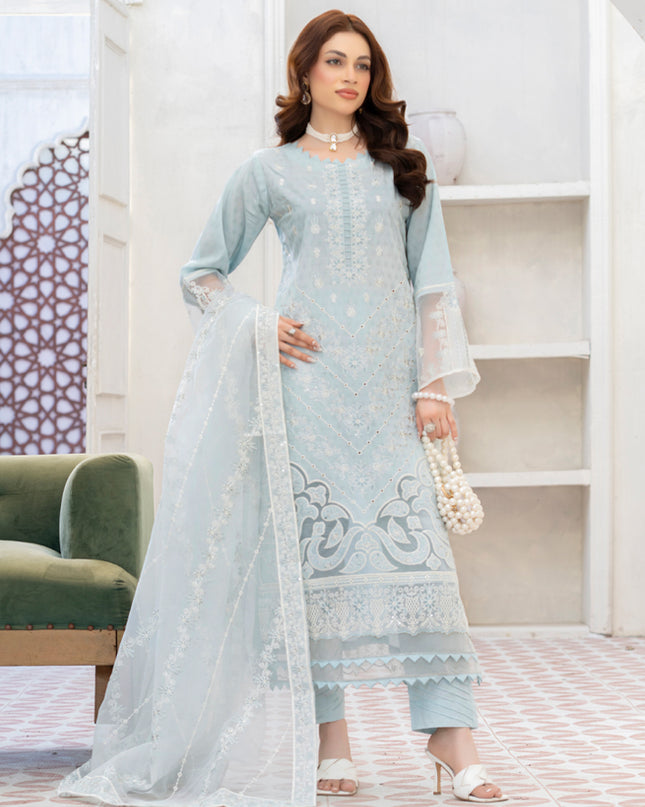 Embroidered Self Jaquard Lawn with Organza Dupatta - Mah e Rooh (Western Glory)