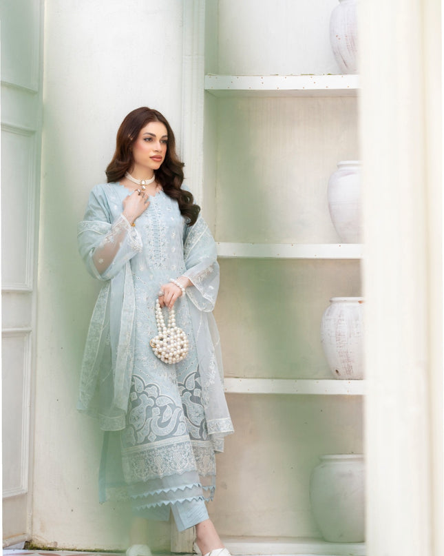 Embroidered Self Jaquard Lawn with Organza Dupatta - Mah e Rooh (Western Glory)