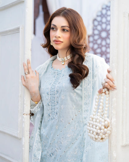 Embroidered Self Jaquard Lawn with Organza Dupatta - Mah e Rooh (Western Glory)