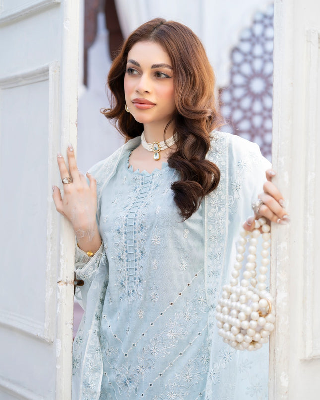 Embroidered Self Jaquard Lawn with Organza Dupatta - Mah e Rooh (Western Glory)