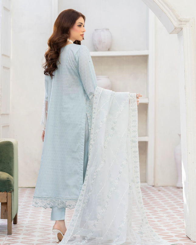 Embroidered Self Jaquard Lawn with Organza Dupatta - Mah e Rooh (Western Glory)