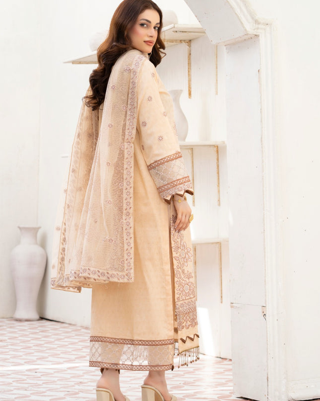 Exclusive Embroidered Self Jaquard Lawn with Net Dupatta - Mah e Rooh (Western Glory)