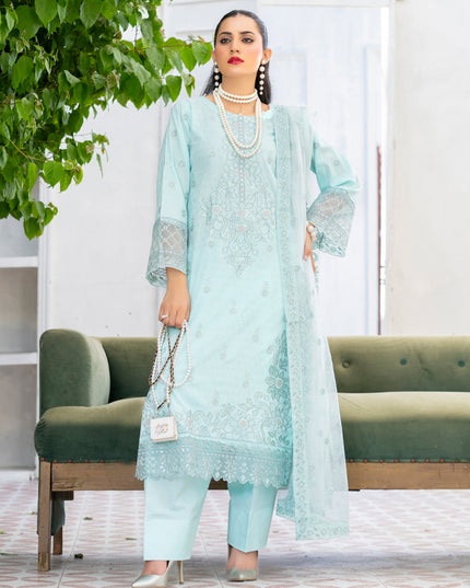 Exclusive Embroidered Self Jaquard Lawn with Net Dupatta - Mah e Rooh (Western Glory)