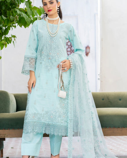 Exclusive Embroidered Self Jaquard Lawn with Net Dupatta - Mah e Rooh (Western Glory)
