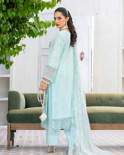 Exclusive Embroidered Self Jaquard Lawn with Net Dupatta - Mah e Rooh (Western Glory)