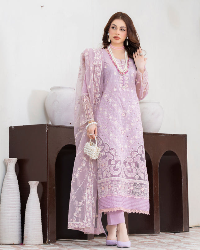 Embroidered Self Jaquard Lawn with Organza Dupatta - Mah e Rooh (Western Glory)