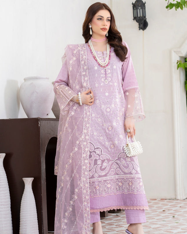 Embroidered Self Jaquard Lawn with Organza Dupatta - Mah e Rooh (Western Glory)