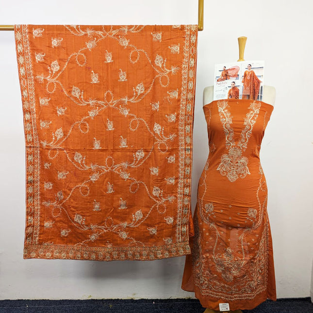 Heavy Embroidered Slub Doria Lawn + Voile Dupatta 3Pc Unstitched - Parveen Vol-1769