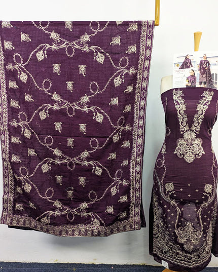 Heavy Embroidered Slub Doria Lawn + Voile Dupatta 3Pc Unstitched - Parveen Vol-1769