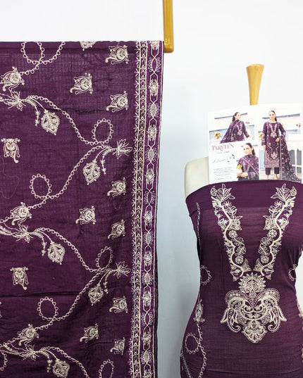 Heavy Embroidered Slub Doria Lawn + Voile Dupatta 3Pc Unstitched - Parveen Vol-1769