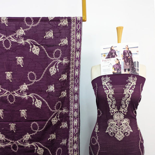 Heavy Embroidered Slub Doria Lawn + Voile Dupatta 3Pc Unstitched - Parveen Vol-1769