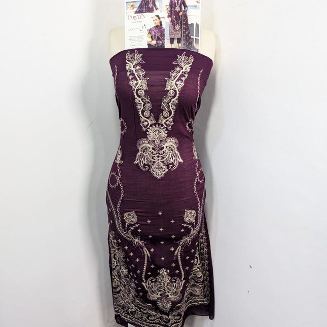 Heavy Embroidered Slub Doria Lawn + Voile Dupatta 3Pc Unstitched - Parveen Vol-1769