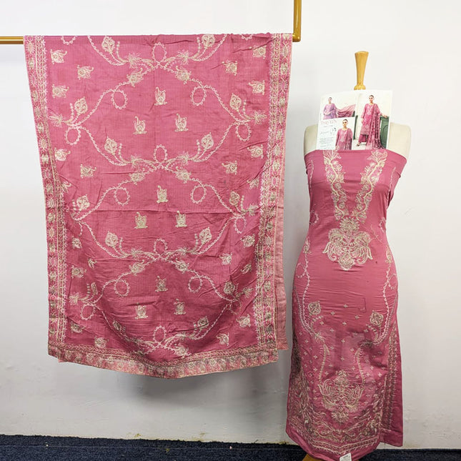 Heavy Embroidered Slub Doria Lawn + Voile Dupatta 3Pc Unstitched - Parveen Vol-1769