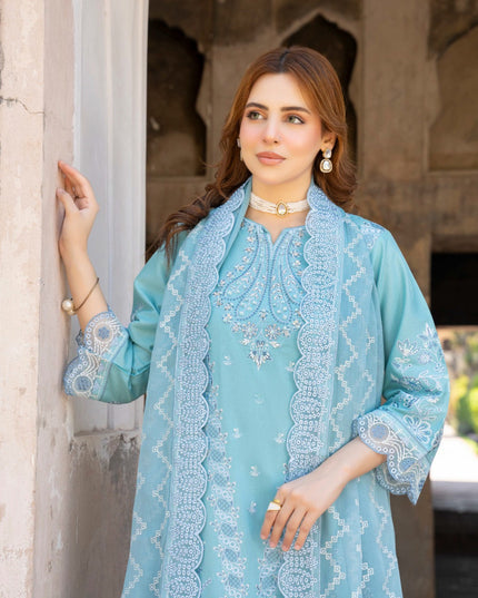 Embroidered Self Jaquard Lawn + Crinkle Chiffon Dupatta - Mah e Rooh (Floral Atelier)