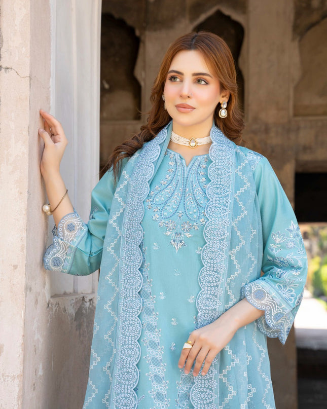 Embroidered Self Jaquard Lawn + Crinkle Chiffon Dupatta - Mah e Rooh (Floral Atelier)