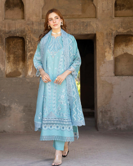 Embroidered Self Jaquard Lawn + Crinkle Chiffon Dupatta - Mah e Rooh (Floral Atelier)