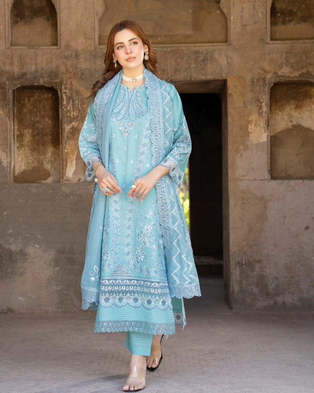 Embroidered Self Jaquard Lawn + Crinkle Chiffon Dupatta - Mah e Rooh (Floral Atelier)